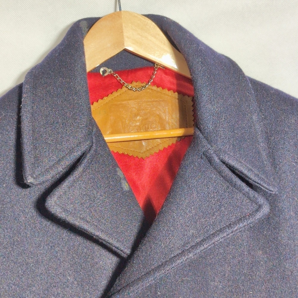 Vintage Woolrich Wool Men's Navy Peacoat Sz 40 Leather Tag Some Defects - Picture 2 of 10
